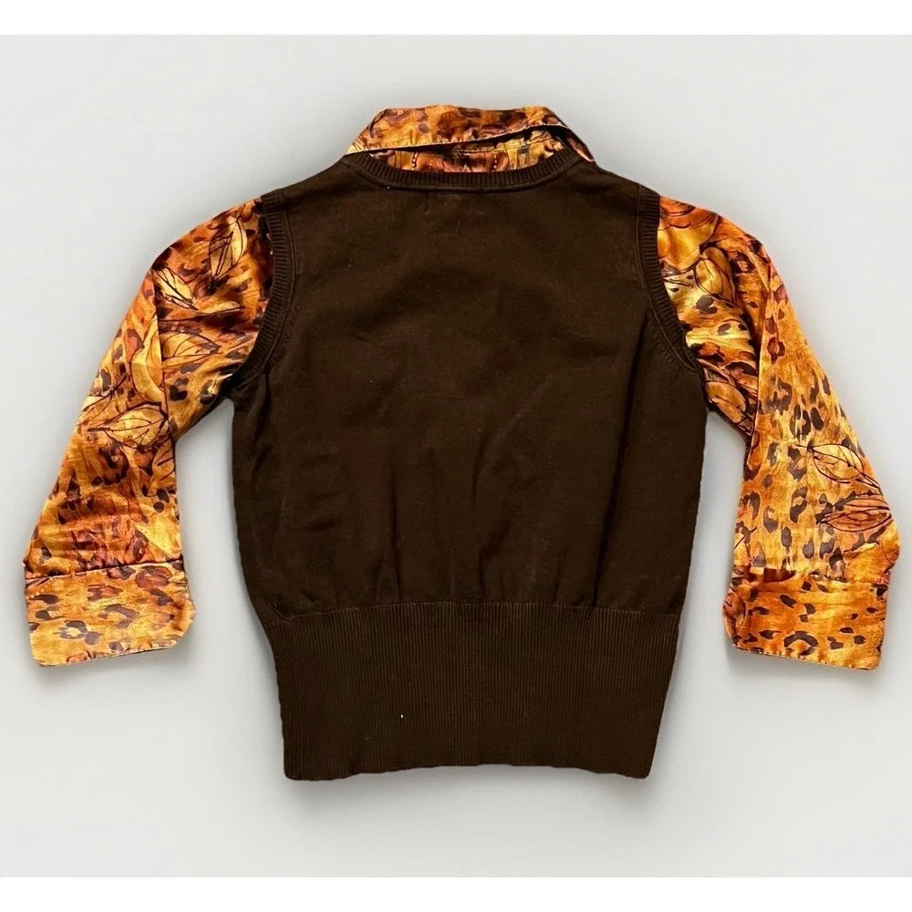 Vintage 90s Layered‎ Sweater Vest Blouse, Brown/Leopard, Women's Size Large